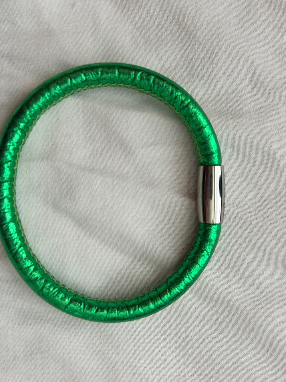 Brighton Metallic Green Leather Bracelet with Silver Magnetic Clasp